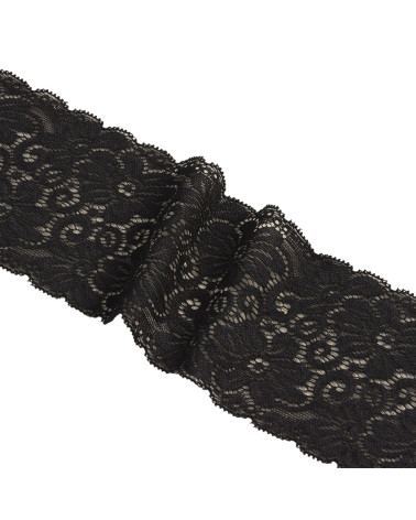 Bobina 15m encaje elástico flores 85mm negro