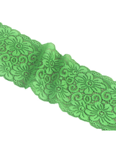 Bobine 15m dentelle élastique fleurs 85mm vert foncé