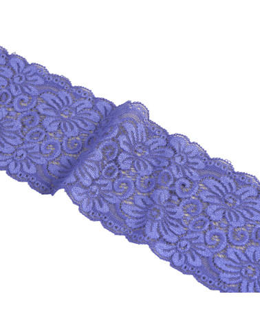 Bobine 15m dentelle élastique fleurs 85mm bleu violet