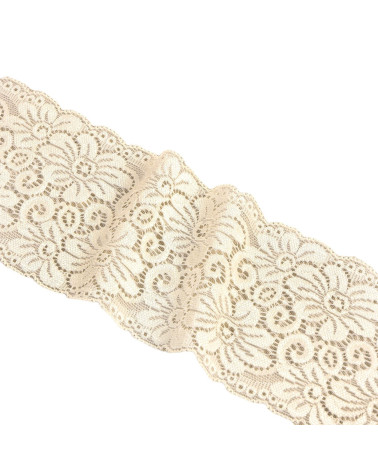 Spool of 15m elastic lace flowers 85mm ecru