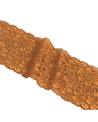 Spool 15m elastic lace flowers 85mm chocolate brown