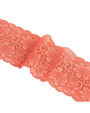 Spool 15m elastic lace flowers 85mm salmon