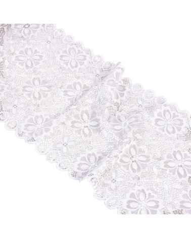 Bobina 15m encaje elástico flores 180mm blanco
