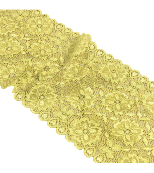 Spool 15m elastic lace flowers 180mm lime green