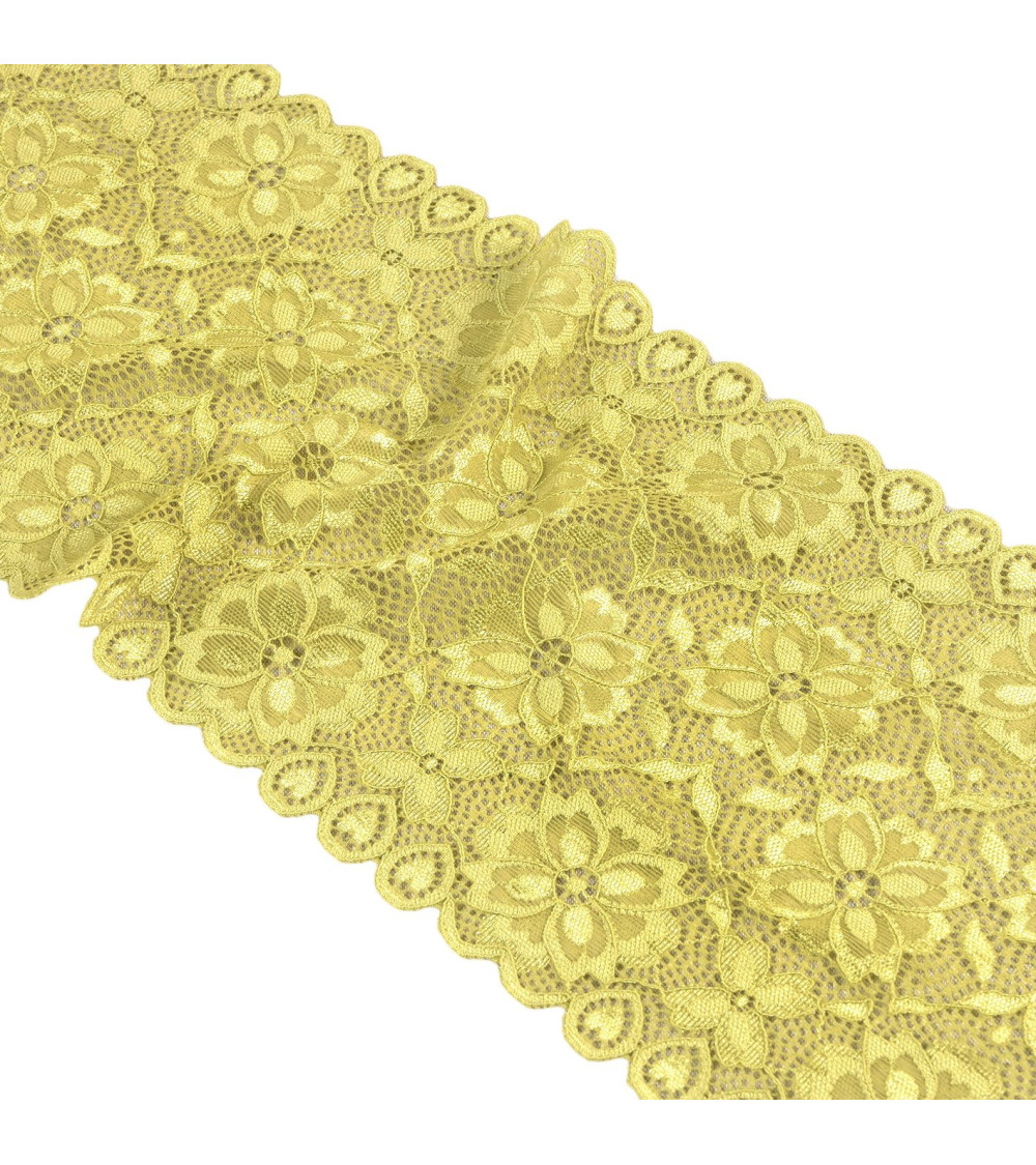 Bobine 15m dentelle élastique fleurs 180mm vert anis