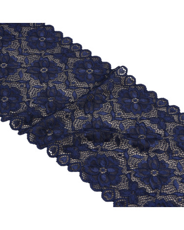 Bobina da 15m fiori di pizzo elastico 180mm blu navy