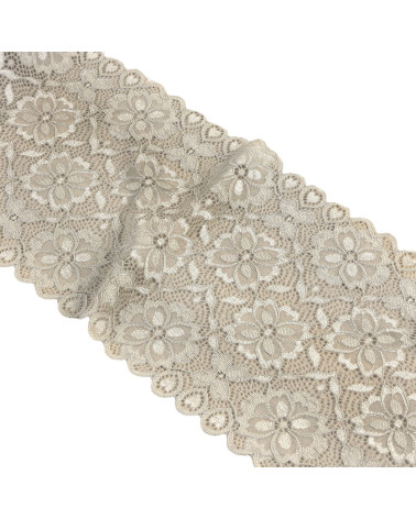 Bobina 15m encaje elástico flores 180mm gris medio