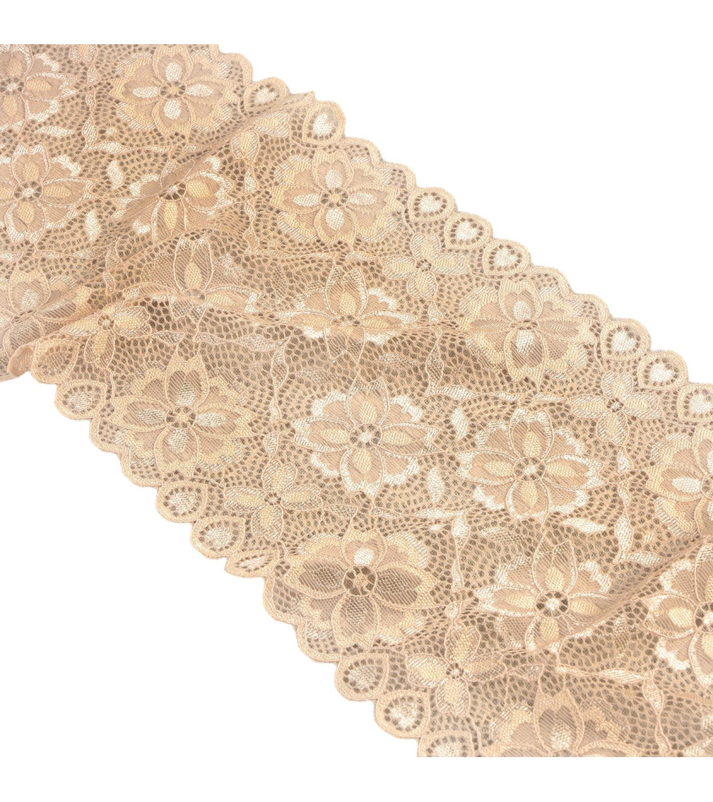 Bobina da 15 m fiori di pizzo elastico da 180 mm beige
