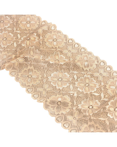 Bobina da 15 m fiori di pizzo elastico da 180 mm beige