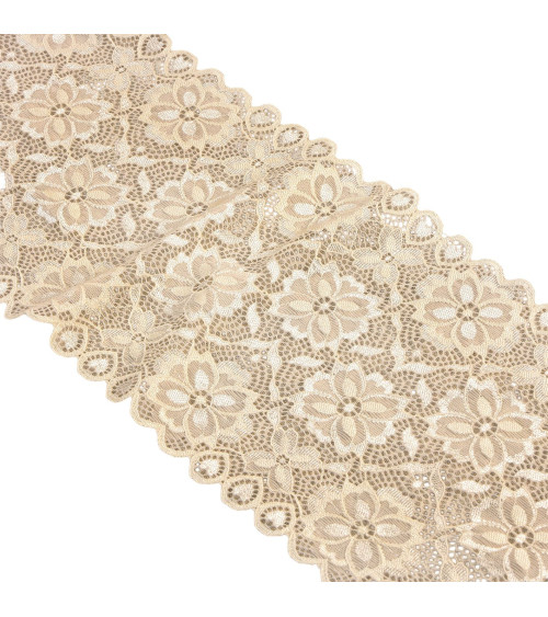 Spool 15m elastic lace flowers 180mm ecru