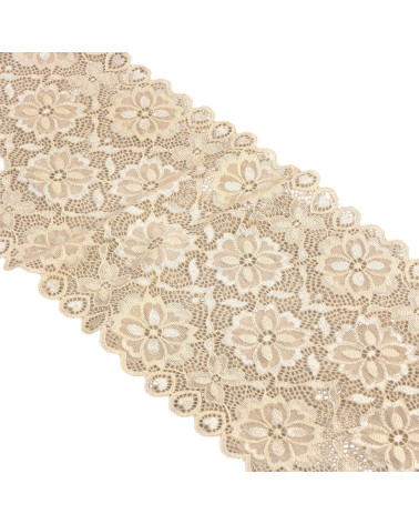 Bobina 15m encaje elástico flores 180mm crudo