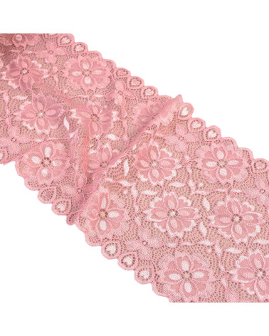 Bobina 15m encaje elástico flores 180mm rosa