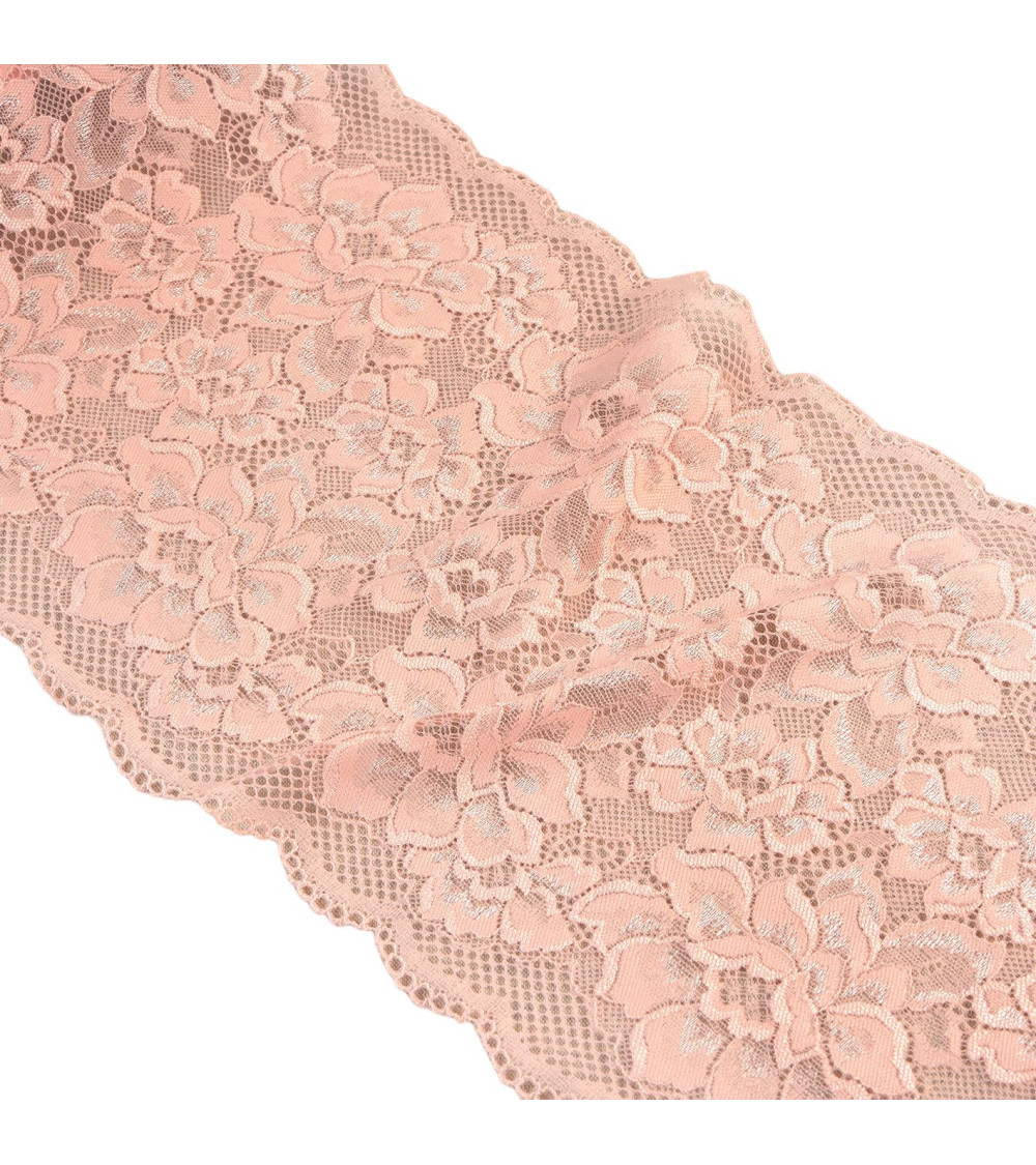 Bobina da 15 m fiori di pizzo elastico da 230 mm salmone