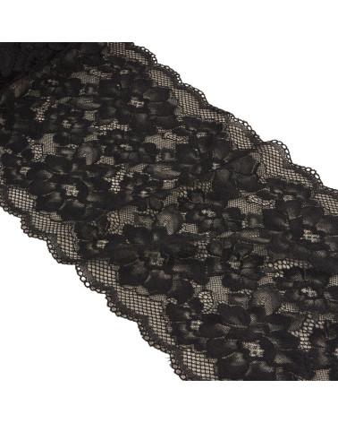 Bobina 15m fiori di pizzo elastico 230mm nero