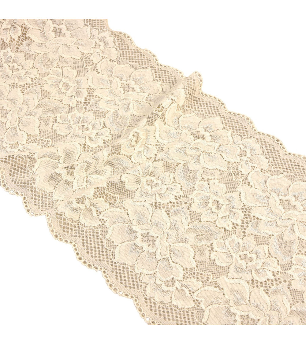 Spool 15m elastic lace flowers 230mm ecru