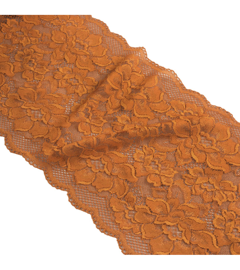 Spool 15m elastic lace flowers 230mm rust