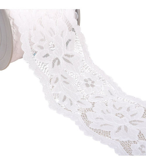 Spool 25m elastic lace between two flowers 110mm white