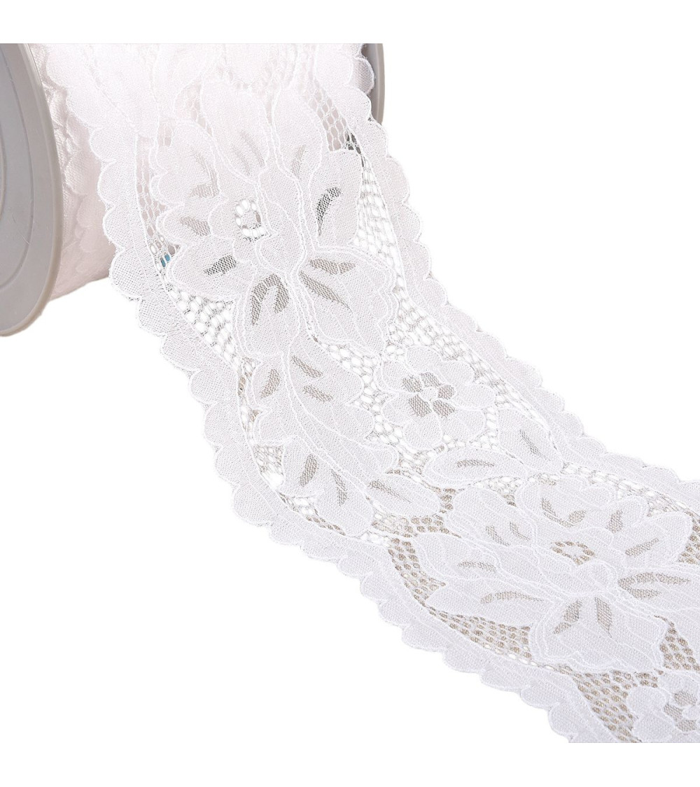 Spool 25m elastic lace between two flowers 110mm white