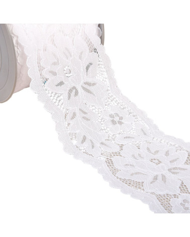 Spool of 25m elastic lace between two flowers 110mm white