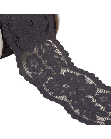 Spool of 25m elastic lace between two flowers 110mm black