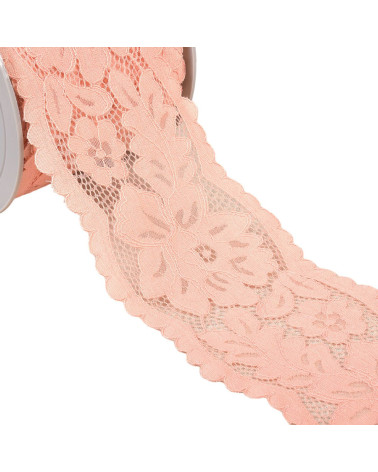 Bobina di pizzo elastico da 25 m tra due fiori da 110 mm rosa chiaro