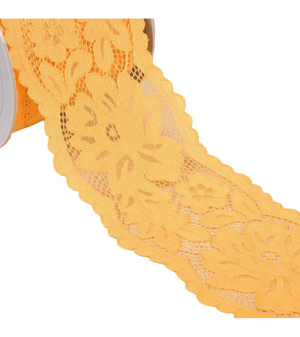 Spool of 25m elastic lace between two flowers 110mm gold