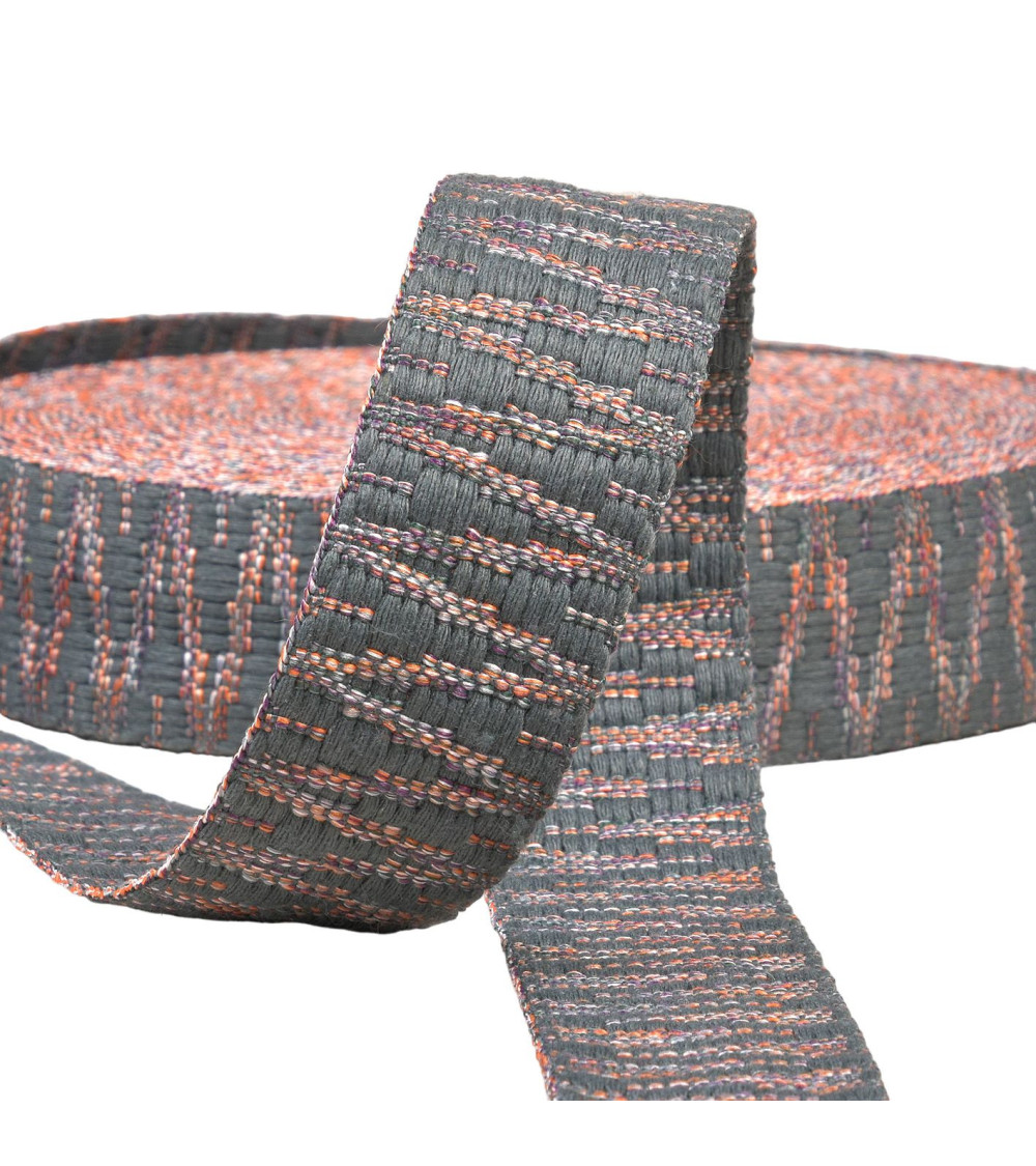 Ethnic webbing 38mm gray black per meter