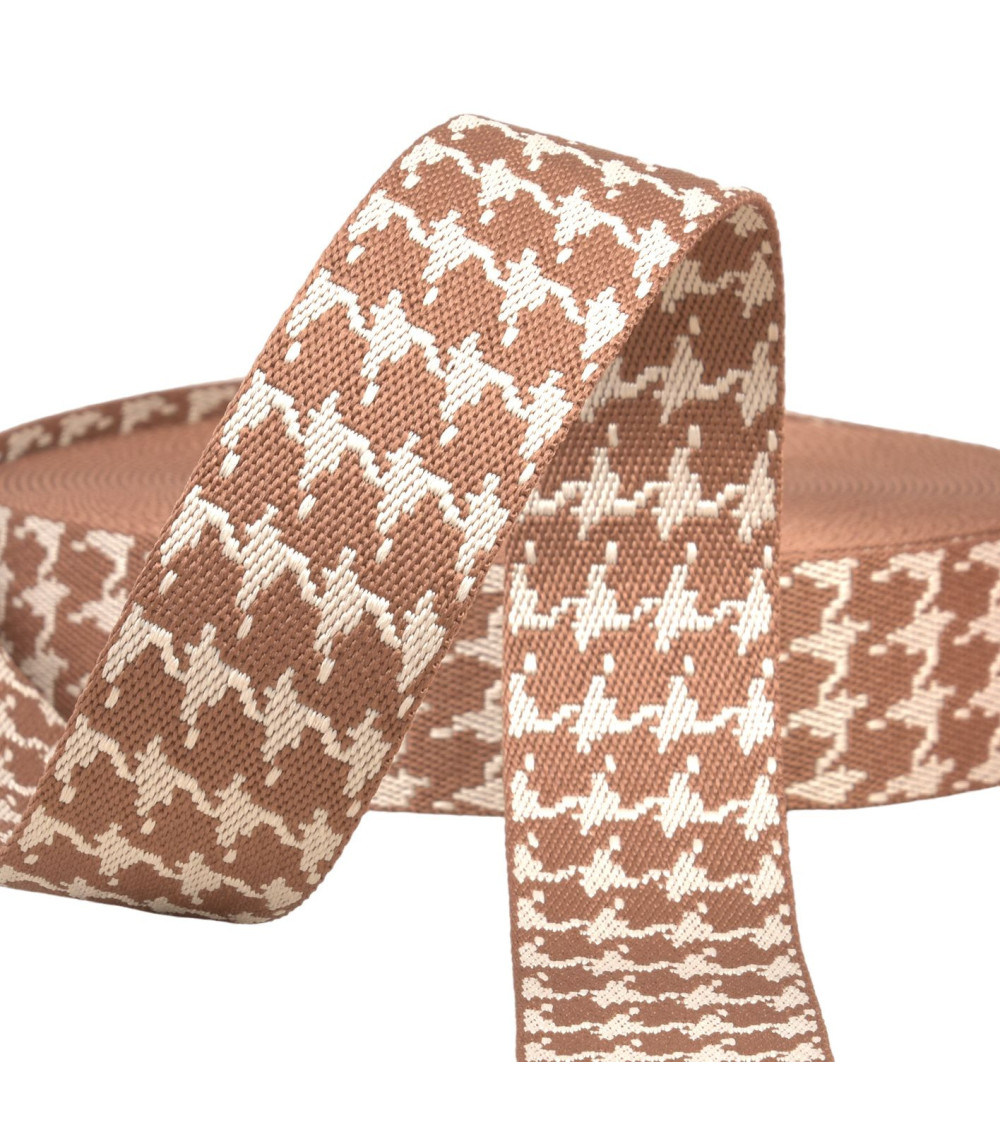 Houndstooth strap 38mm chocolate brown per meter