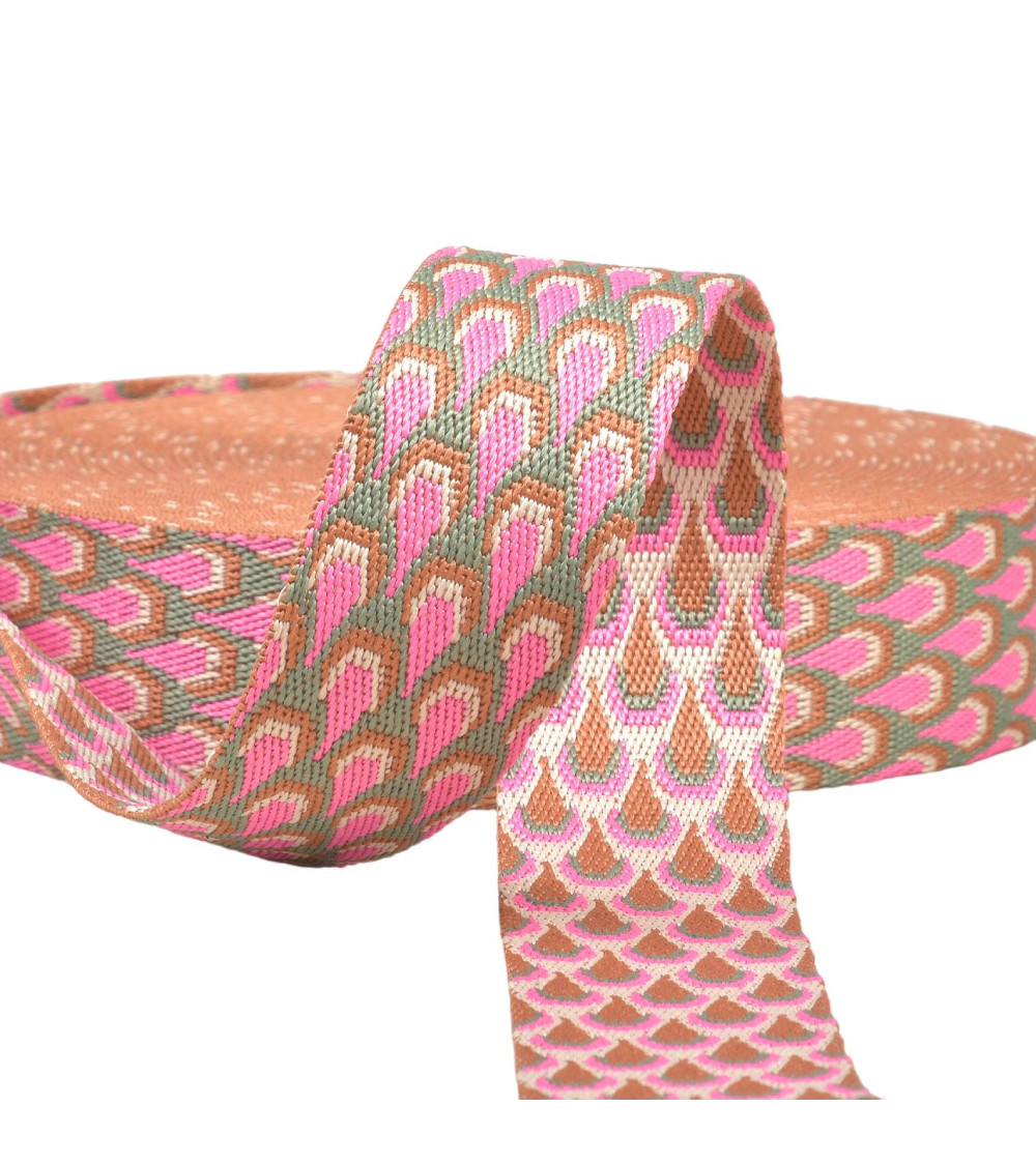 Peacock strap 38mm raspberry per meter