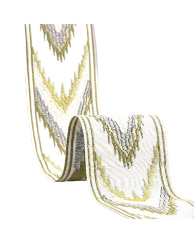Galon jacquard chevrons 58mm vert anis au mètre