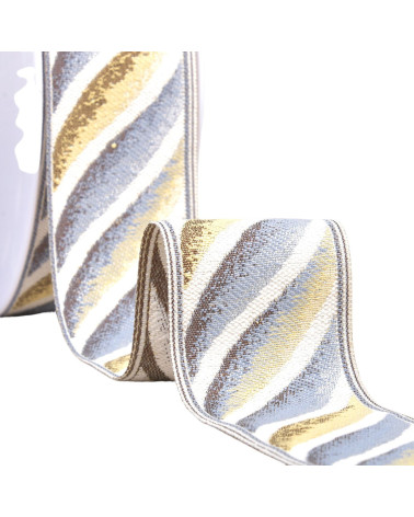 Wave jacquard braid 58mm blue/mustard by the meter