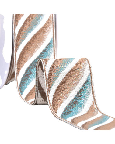 Wave jacquard braid 58mm blue/brown by the meter