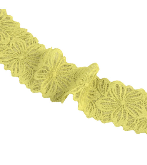 Elastic lace flowers 57mm lime green per meter