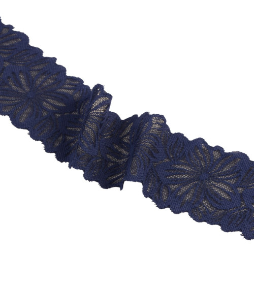 Elastic lace flowers 57mm navy blue per meter