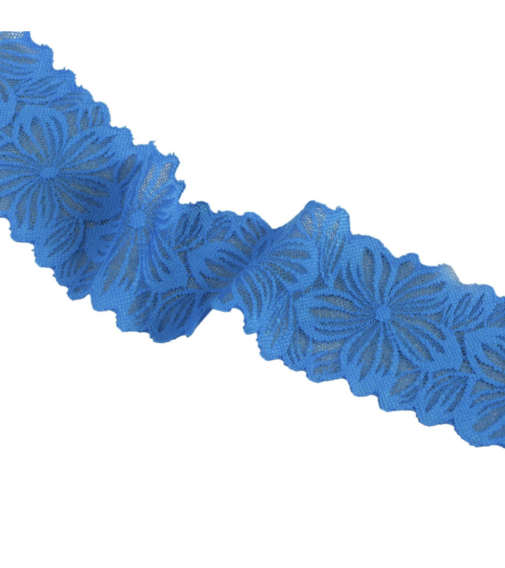 Elastic lace flowers 57mm royal blue per meter