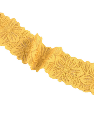 Elastic lace flowers 57mm mustard per meter