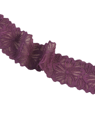 Elastic lace flowers 57mm plum per meter