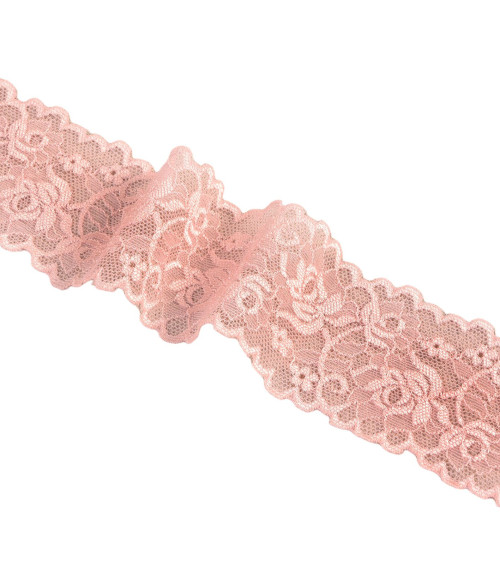 Elastic lace flowers 62mm salmon per meter