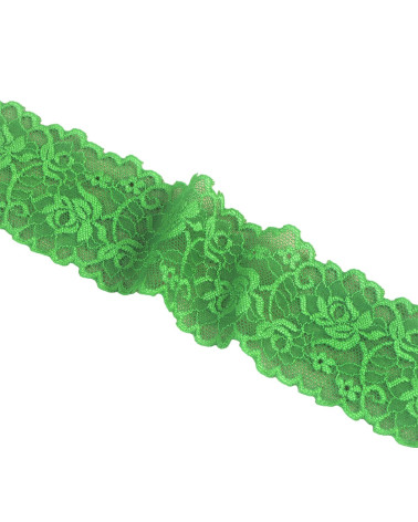 Elastic lace flowers 62mm dark green per meter
