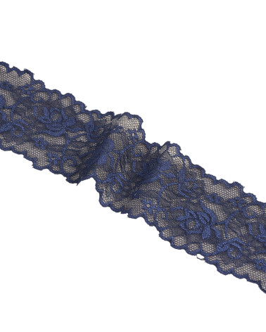 Elastic lace flowers 62mm navy blue by the meter