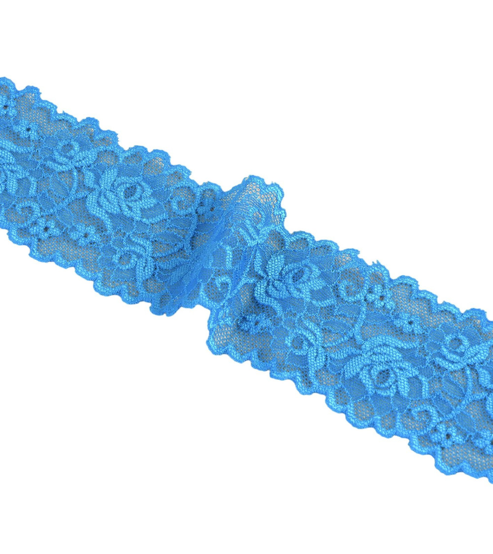 Elastic lace flowers 62mm royal blue per meter