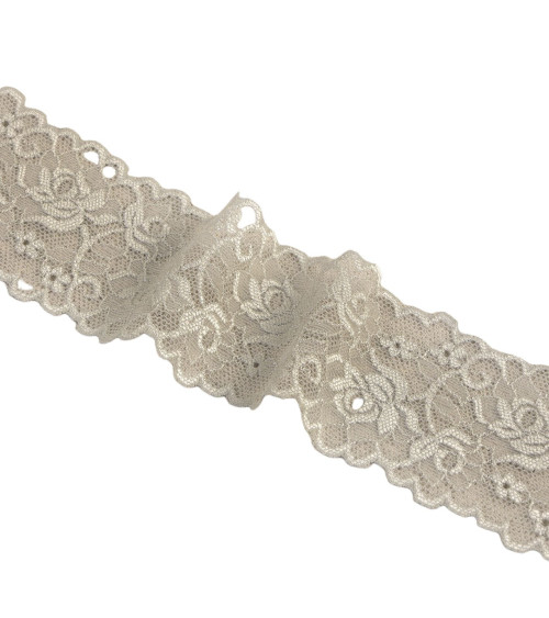 Elastic lace flowers 62mm medium gray per meter