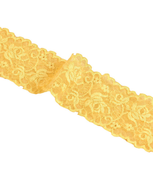 Elastic lace flowers 62mm yellow gold per meter