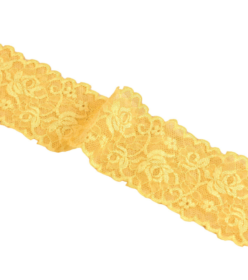 Elastic lace flowers 62mm yellow gold per meter