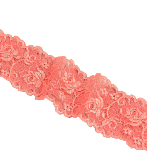Elastic lace flowers 62mm salmon per meter