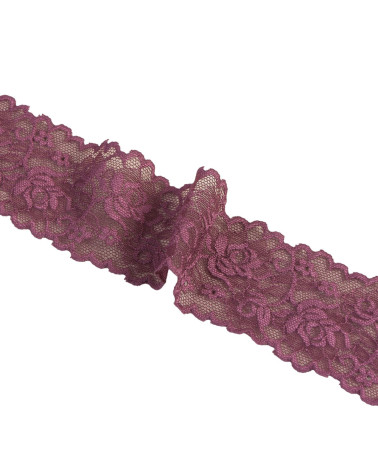 Elastic lace flowers 62mm plum per meter