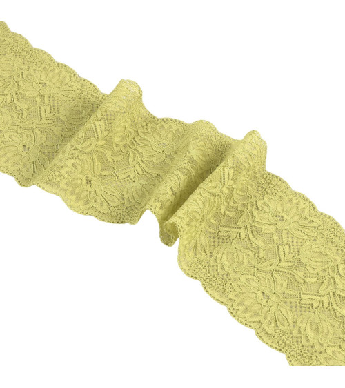 Elastic lace flowers 102mm anise green per meter
