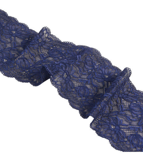 Elastic lace flowers 102mm navy blue per meter