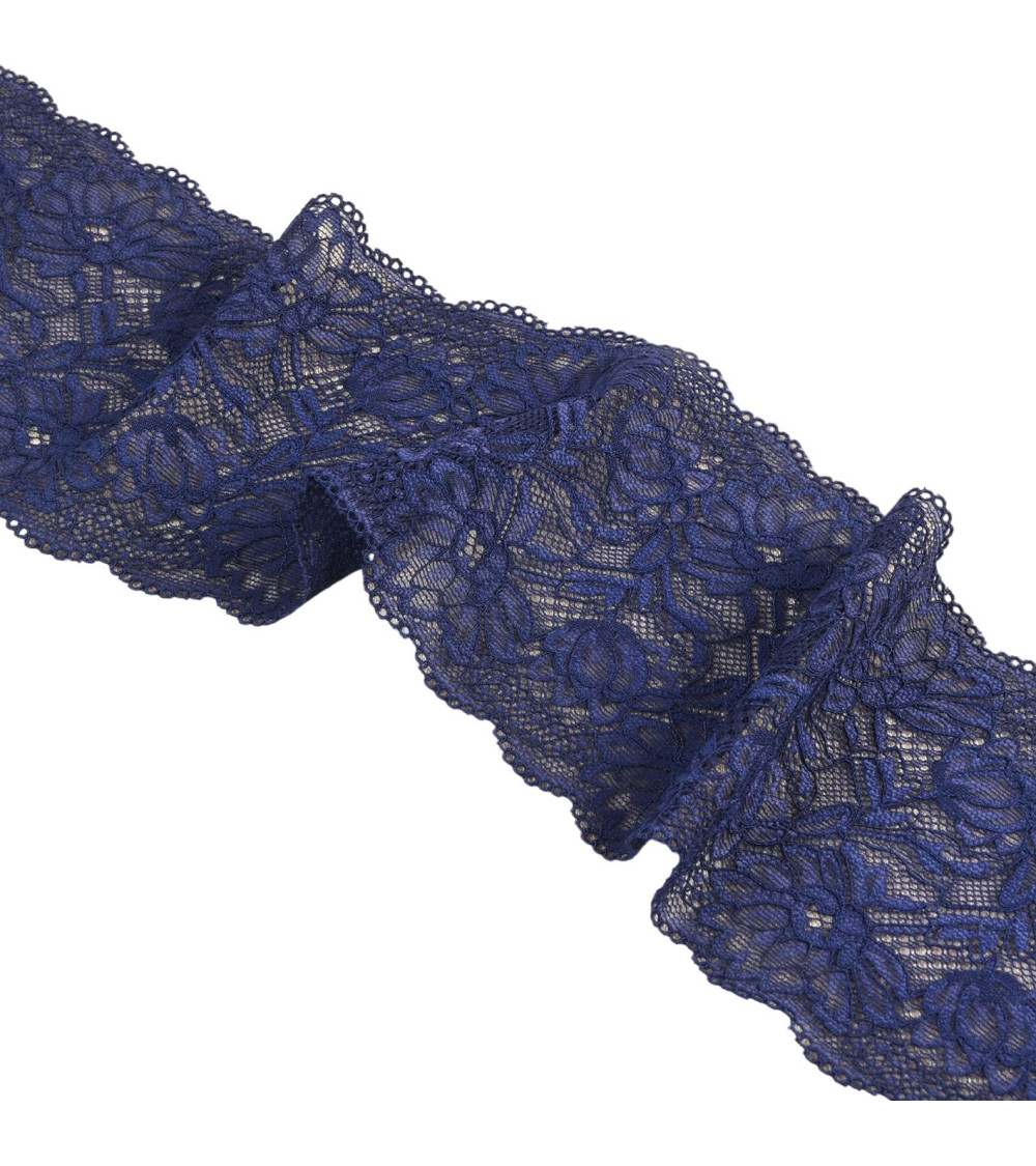Elastic lace flowers 102mm navy blue per meter