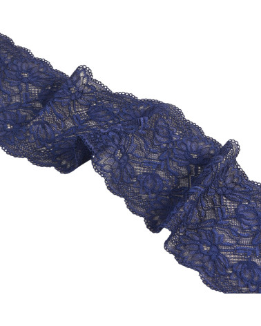 Elastic lace flowers 102mm navy blue per meter